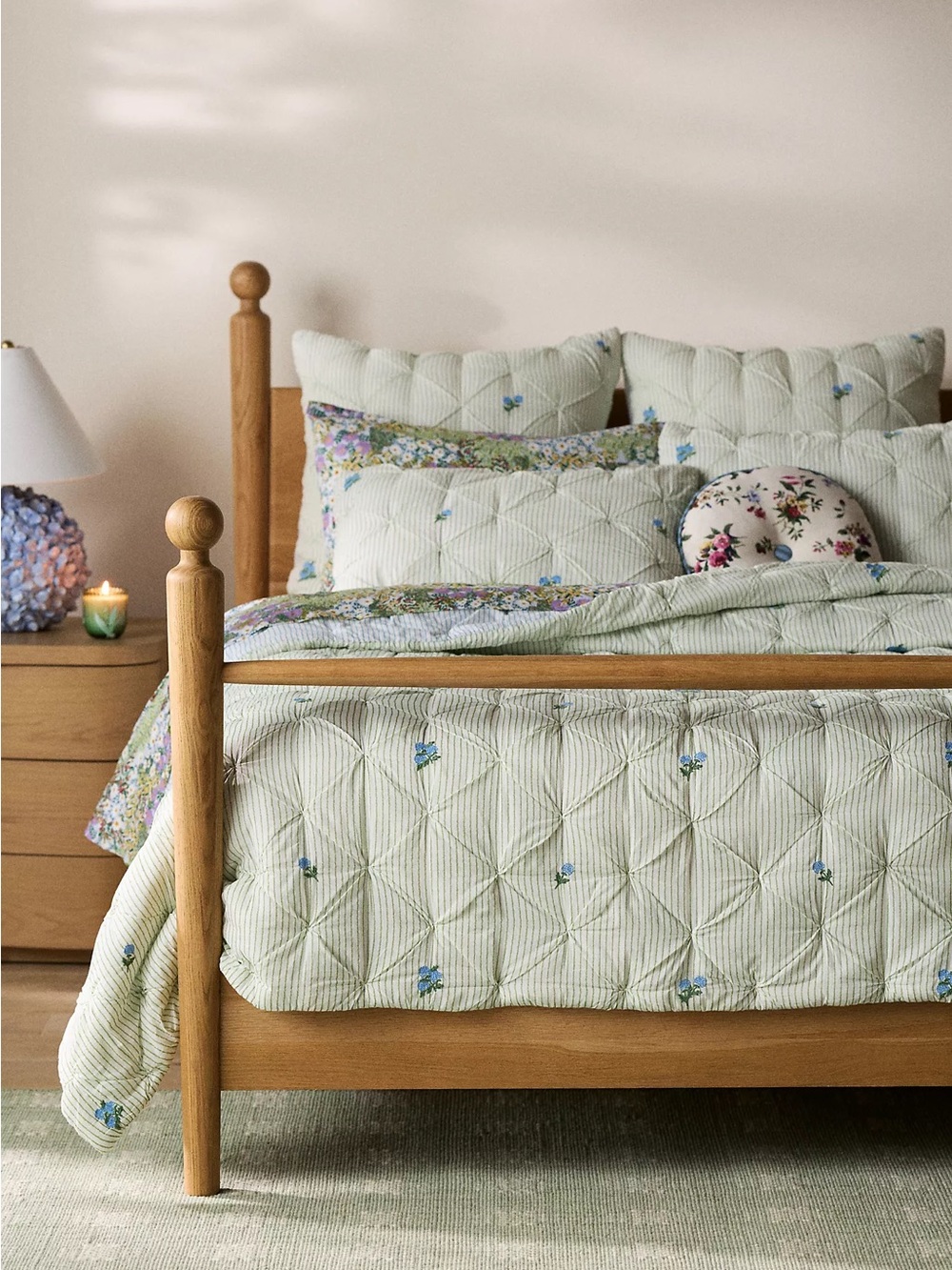 New Anthropologie Emilia Cotton Voile Floral Embroidered Euro Sham green blue - Picture 5 of 14